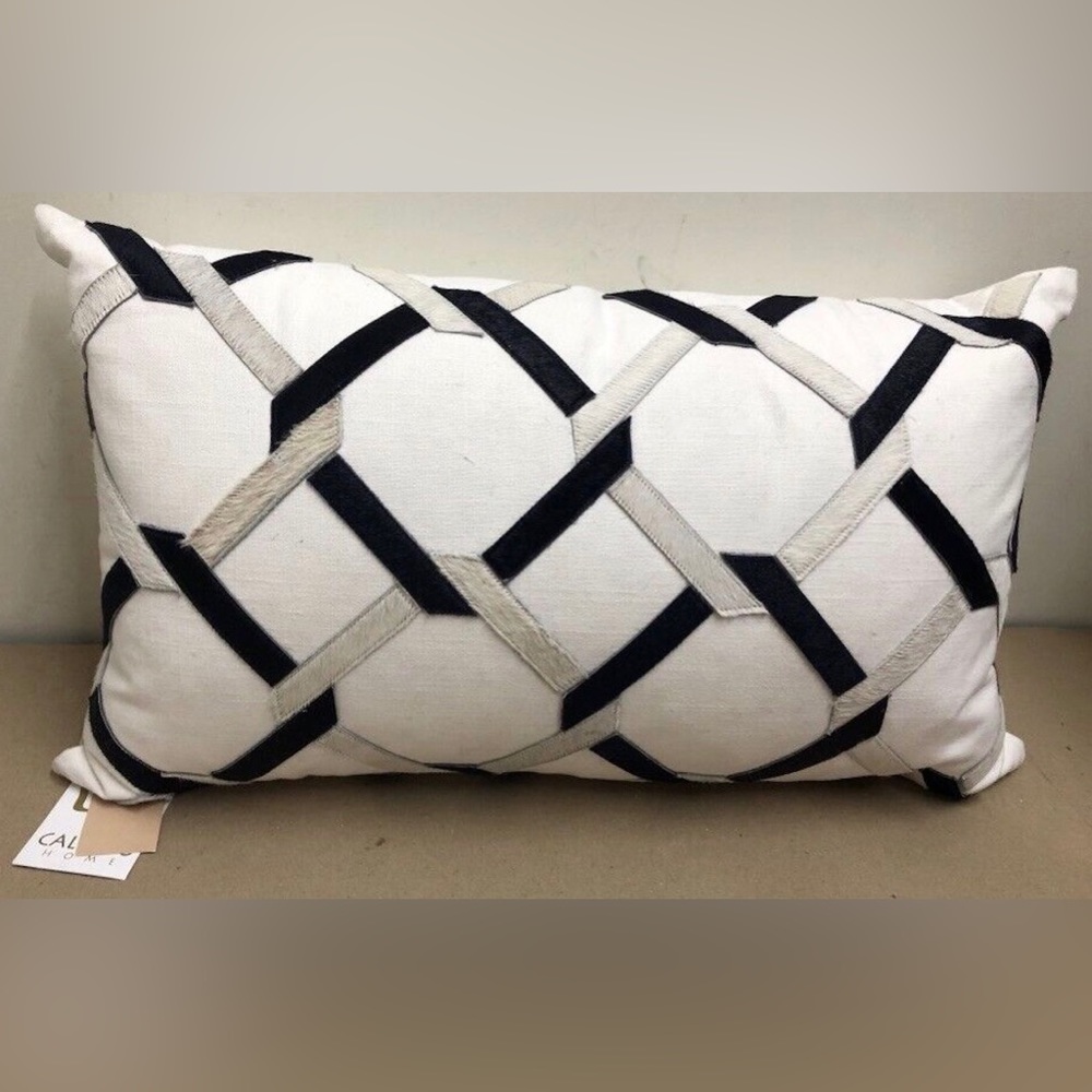 Callisto Home Blue & White Calf Hair Decorative Rectangle Pillow